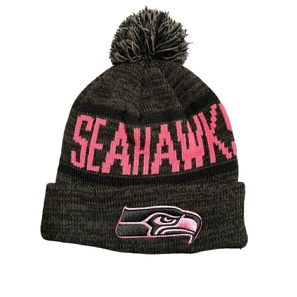 47 Accessories - 47 Brand Seattle Seahawks Beanie Womens Pom Pom Spell Out Pink Logo Multicolor